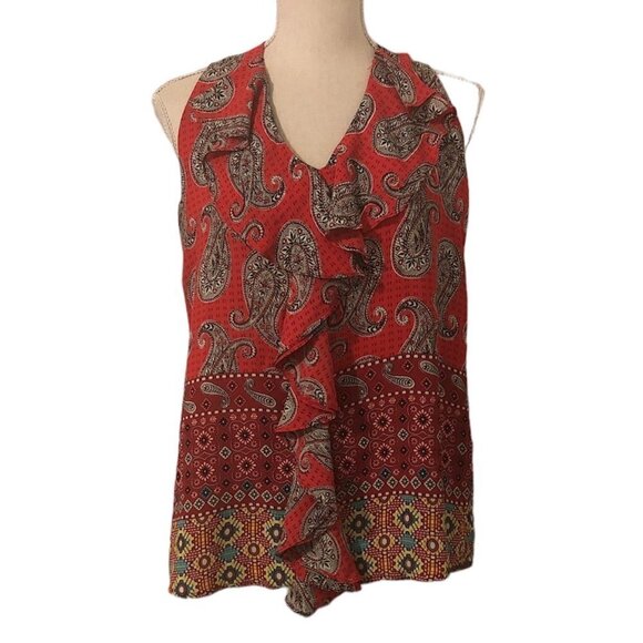 KUT FROM THE KLOTH Top Women's Size XS Red Multicolor Sleeveless Paisley Print - Picture 7 of 7